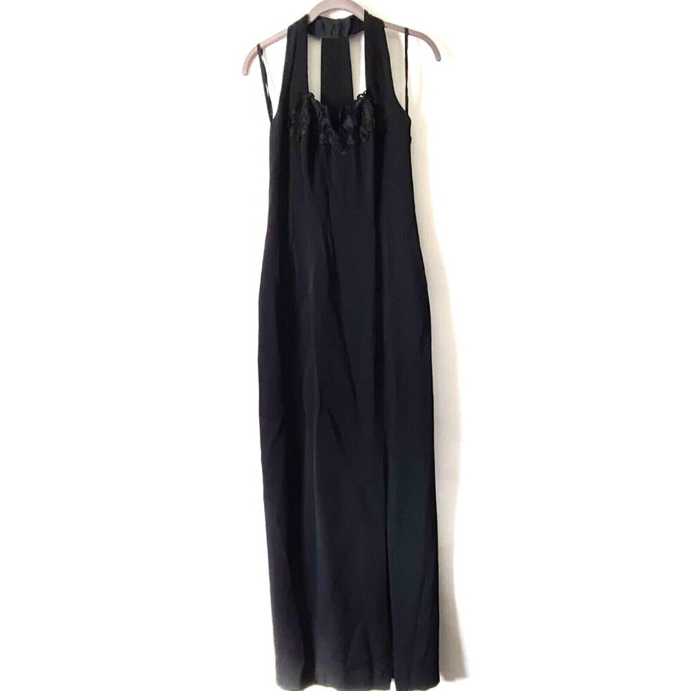 Vtg BB Collections Halter Maxi Sheath Dress Sz 6 Black Slit Formal Prom Dressy